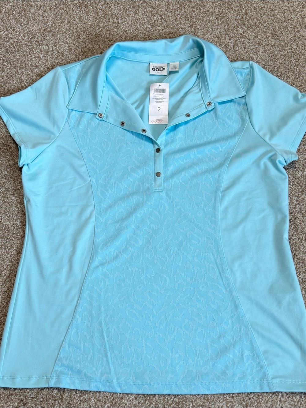Chico's Zenergy Aqua Blue Green Short Sleeve Golf Polo. Sz 2